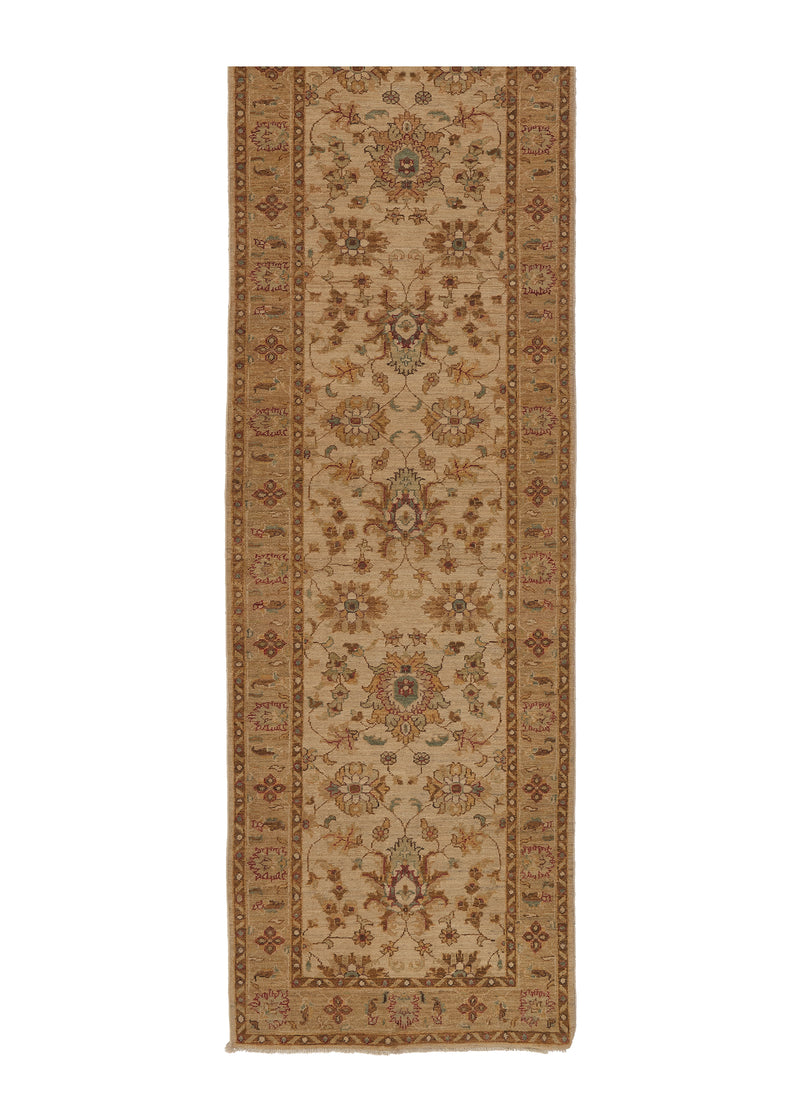 35404 Oriental Rug Pakistani Handmade Runner Transitional 2'8'' x 9'5'' -3x9- Whites Beige Floral Design