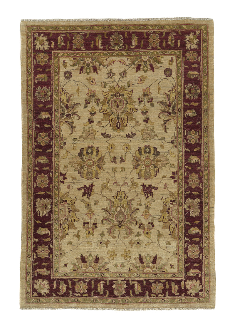 35449 Oriental Rug Pakistani Handmade Area Transitional 3'4'' x 4'10'' -3x5- Yellow Gold Red Floral Design