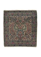 35477 Persian Rug Kerman Handmade Square Traditional Antique 2'0'' x 2'3'' -2x2- Green Whites Beige Pink Tree of Life Design