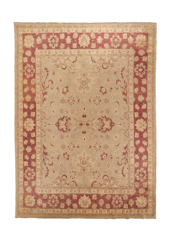 35481 Oriental Rug Pakistani Handmade Area Transitional 8'8'' x 12'5'' -9x12- Red Whites Beige Oushak Design