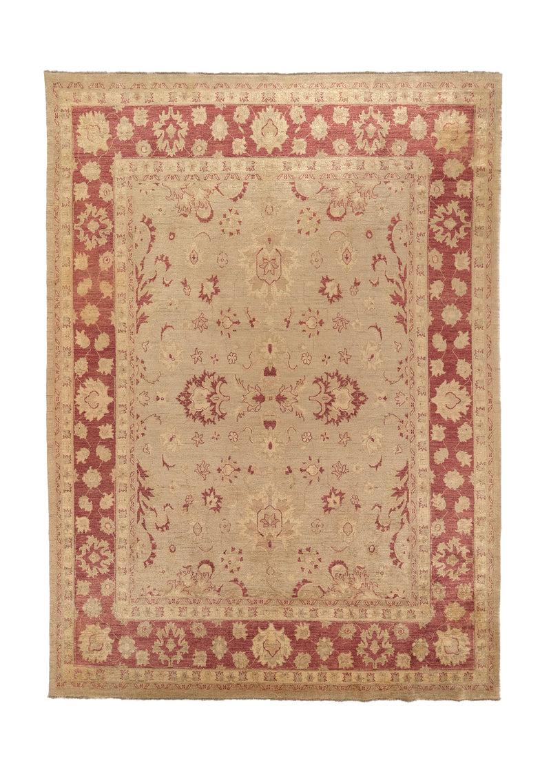35481 Oriental Rug Pakistani Handmade Area Transitional 8'8'' x 12'5'' -9x12- Red Whites Beige Oushak Design