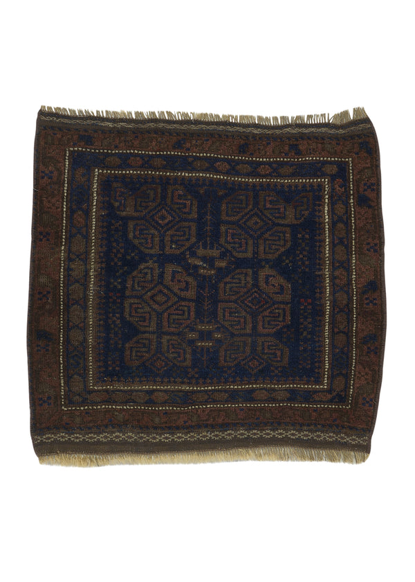 35488 Persian Rug Baloch Handmade Area Square Tribal Antique 1'9'' x 2'2'' -2x2- Brown Blue Geometric Design