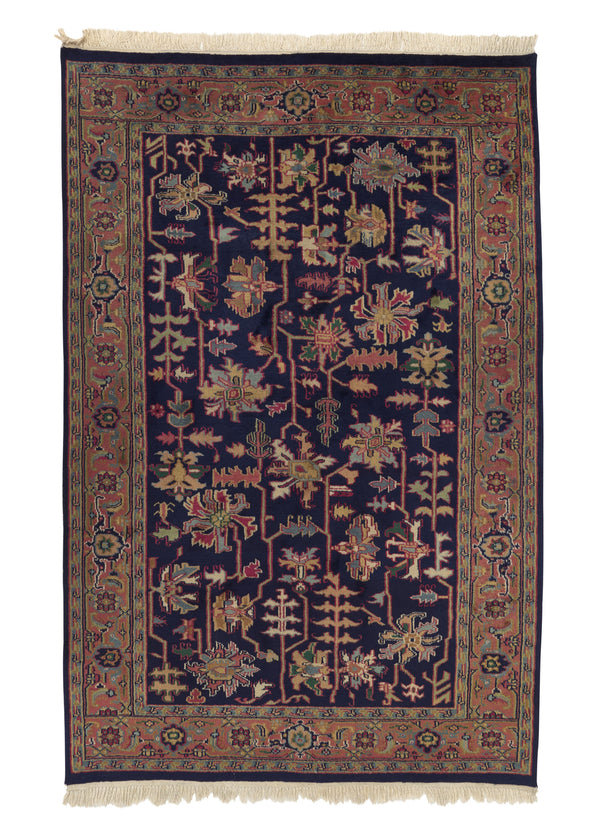 35495 Oriental Rug Indian Handmade Area Traditional 5'6'' x 8'4'' -6x8- Blue Floral Design