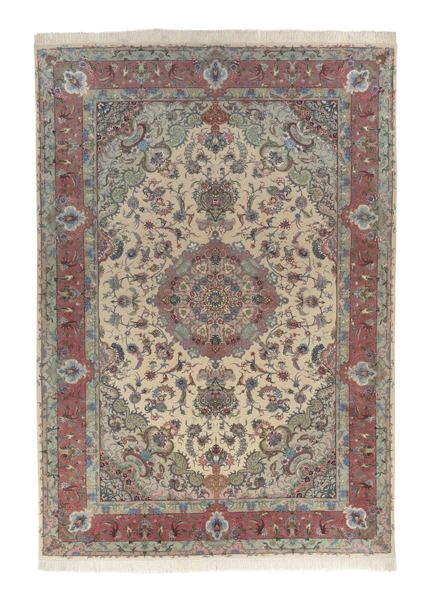 35496 Persian Rug Tabriz Handmade Area Traditional 6'7'' x 9'11'' -7x10- Pink Whites Beige Naghsh Floral Design