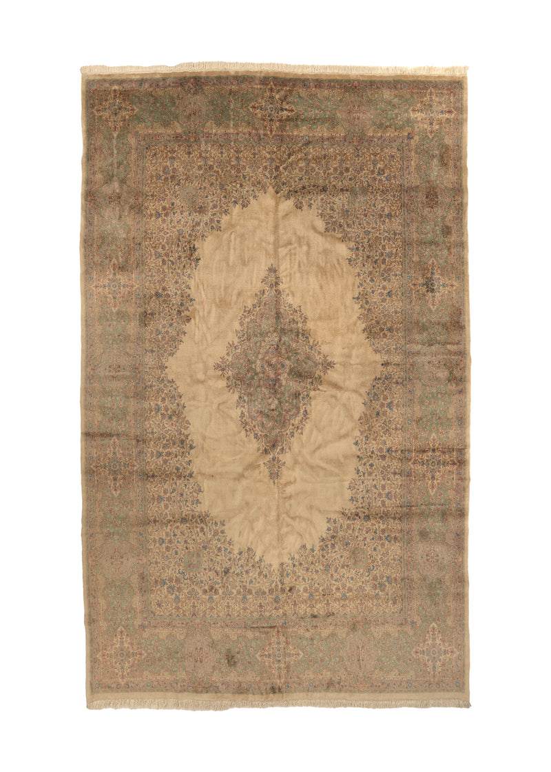 35499 Persian Rug Kerman Handmade Area Traditional 11'8'' x 18'7'' -12x19- Whites Beige Green Open Field Floral Design