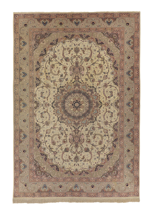 35510 Persian Rug Tabriz Handmade Area Traditional 6'8'' x 10'0'' -7x10- Whites Beige Pink Naghsh Floral Design