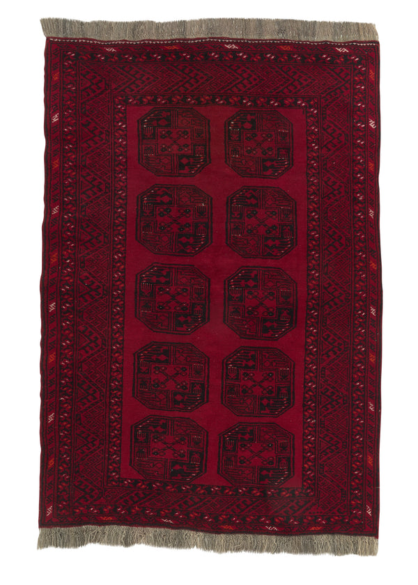 35513 Oriental Rug Afghan Handmade Area Tribal 4'0'' x 6'2'' -4x6- Red Bokhara Design