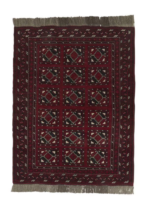 35515 Oriental Rug Afghan Handmade Area Tribal 4'5'' x 6'0'' -4x6- Red Bokhara Design
