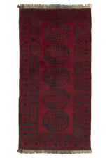 35516 Oriental Rug Afghan Handmade Area Runner Tribal 3'5'' x 6'7'' -3x7- Red Black Bokhara Design