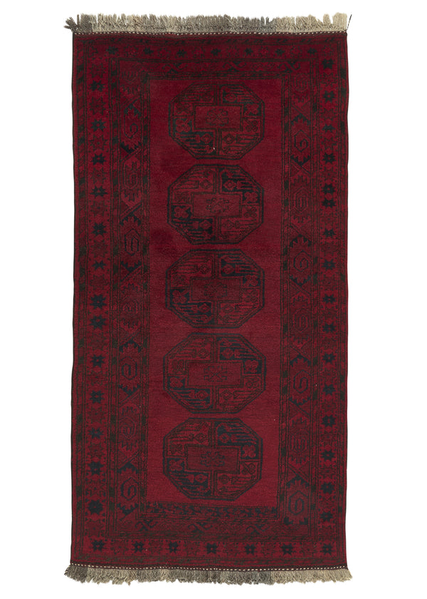 35516 Oriental Rug Afghan Handmade Area Runner Tribal 3'5'' x 6'7'' -3x7- Red Black Bokhara Design