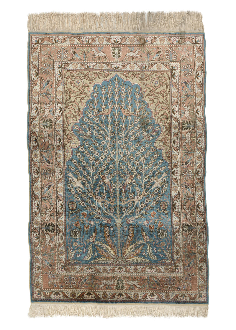 35520 Oriental Rug Turkish Handmade Area Traditional 2'7'' x 4'1'' -3x4- Pink Blue Tree of Life Design