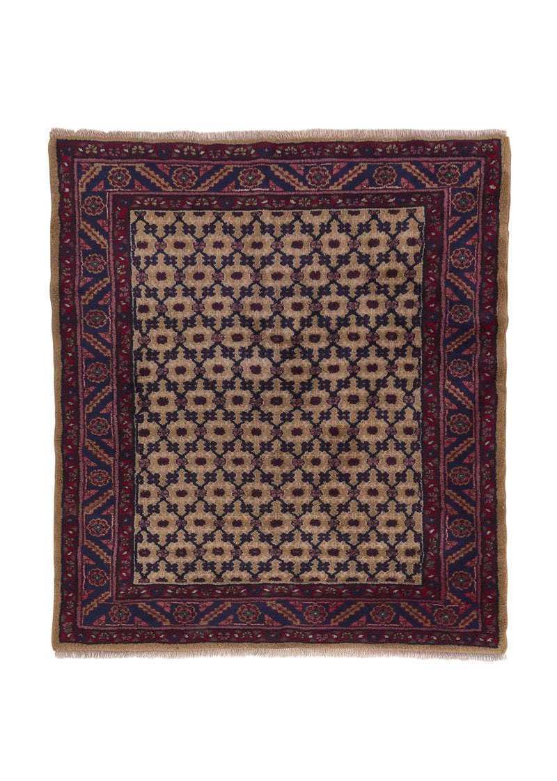 35527 Persian Rug Golpa Handmade Area Square Tribal 4'3'' x 4'7'' -4x5- Whites Beige Blue Geometric Design