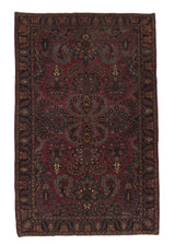 35528 Persian Rug Mohajeran Sarouk Handmade Area Antique Traditional 4'4'' x 6'8'' -4x7- Red Floral Design