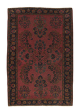 35529 Persian Rug Mohajeran Sarouk Handmade Area Antique Traditional 4'6'' x 6'5'' -5x6- Red Blue Floral Design