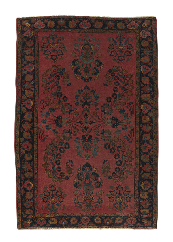 35529 Persian Rug Mohajeran Sarouk Handmade Area Antique Traditional 4'6'' x 6'5'' -5x6- Red Blue Floral Design