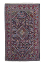 35536 Persian Rug Kashan Handmade Area Traditional 4'6'' x 7'1'' -5x7- Blue Red Hajikhanomi Floral Vase Design