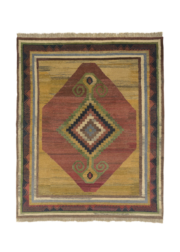 35544 Oriental Rug Indian Handmade Area Tribal 7'9'' x 9'9'' -8x10- Multi-color Yellow Gold Geometric Design