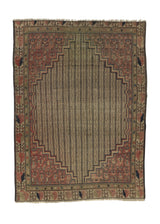 35547 Persian Rug Malayer Handmade Area Antique Tribal 4'3'' x 5'7'' -4x6- Whites Beige Pink Orange Geometric Design