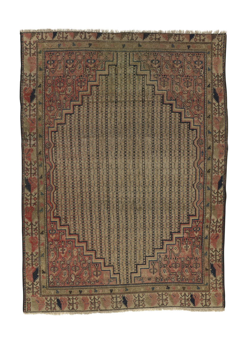 35547 Persian Rug Malayer Handmade Area Antique Tribal 4'3'' x 5'7'' -4x6- Whites Beige Pink Orange Geometric Design