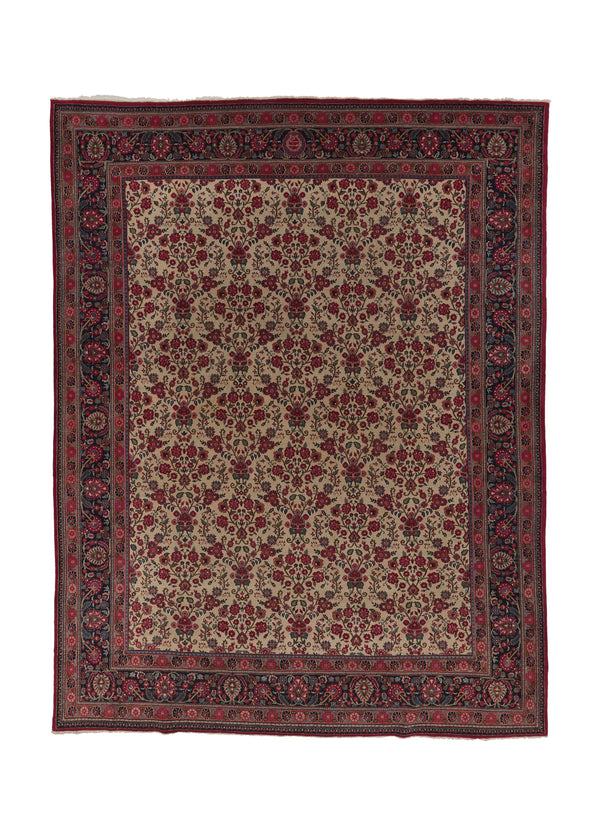 35552 Persian Rug Moud Handmade Area Traditional 10'2'' x 13'5'' -10x13- Red Whites Beige Floral Design