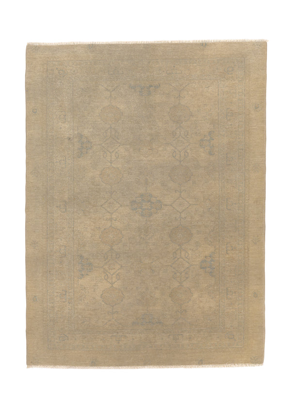 35554 Oriental Rug Pakistani Handmade Area Transitional Neutral 4'7'' x 6'8'' -5x7- Whites Beige Geometric Design