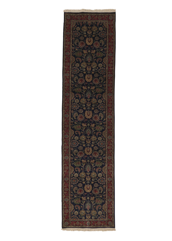35574 Oriental Rug Indian Handmade Runner Traditional 2'6'' x 11'9'' -3x12- Blue Red Floral Design