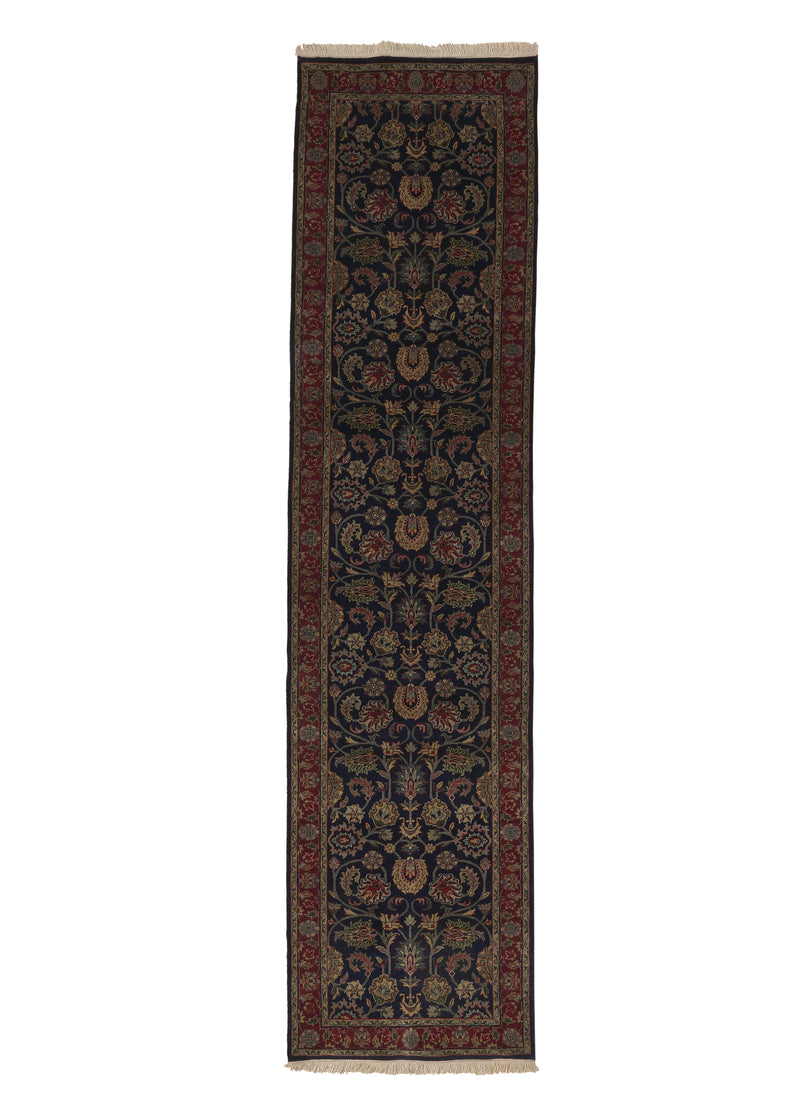 35574 Oriental Rug Indian Handmade Runner Traditional 2'6'' x 11'9'' -3x12- Blue Red Floral Design