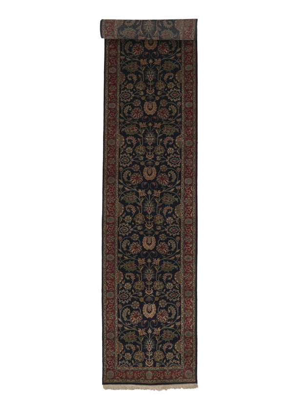 35575 Oriental Rug Indian Handmade Runner Traditional 2'6'' x 13'11'' -3x14- Blue Red Floral Design