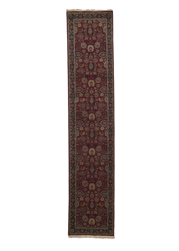 35576 Oriental Rug Indian Handmade Runner Traditional 2'6'' x 12'2'' -3x12- Red Blue Floral Design