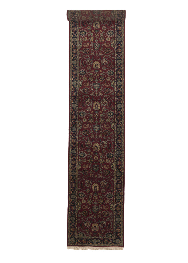 35577 Oriental Rug Indian Handmade Runner Traditional 2'6'' x 14'0'' -3x14- Red Blue Floral Design