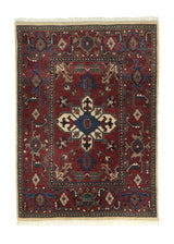 35579 Persian Rug Heriz Handmade Area Traditional Tribal 3'8'' x 5'0'' -4x5- Whites Beige Red Floral Design