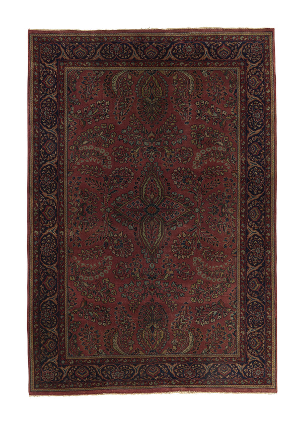 35584 Persian Rug Mohajeran Sarouk Handmade Area Antique Traditional 4'1'' x 6'0'' -4x6- Red Floral Design