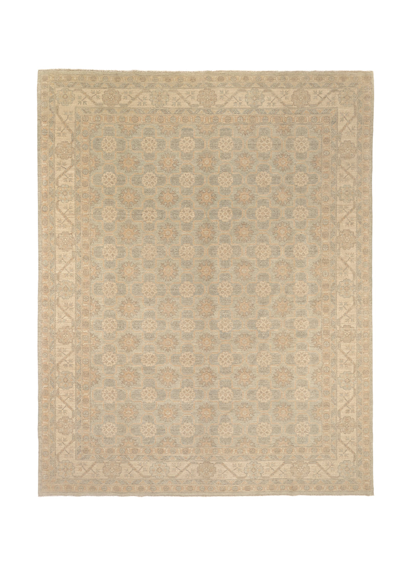35604 Oriental Rug Afghan Handmade Area Neutral Transitional 9'2'' x 11'9'' -9x12- Whites Beige Blue Floral Design