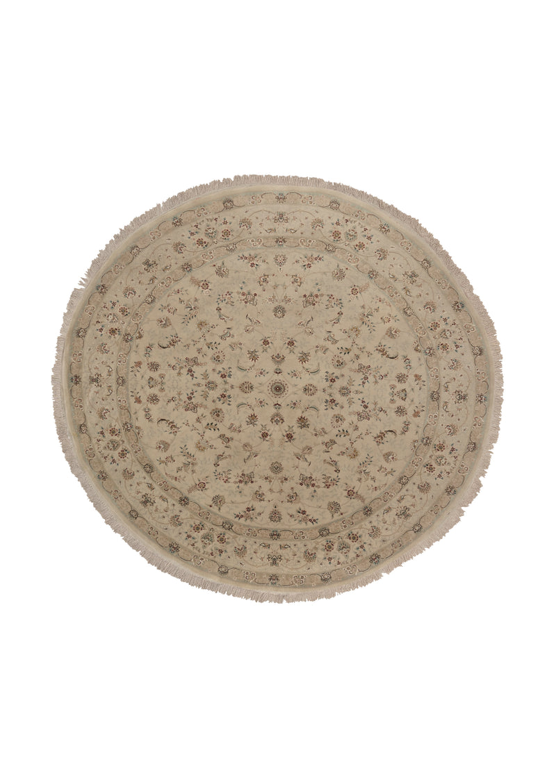 35614 Oriental Rug Chinese Handmade Round Traditional 8'0'' x 8'0'' -8x8- Whites Beige Floral Tabriz Design