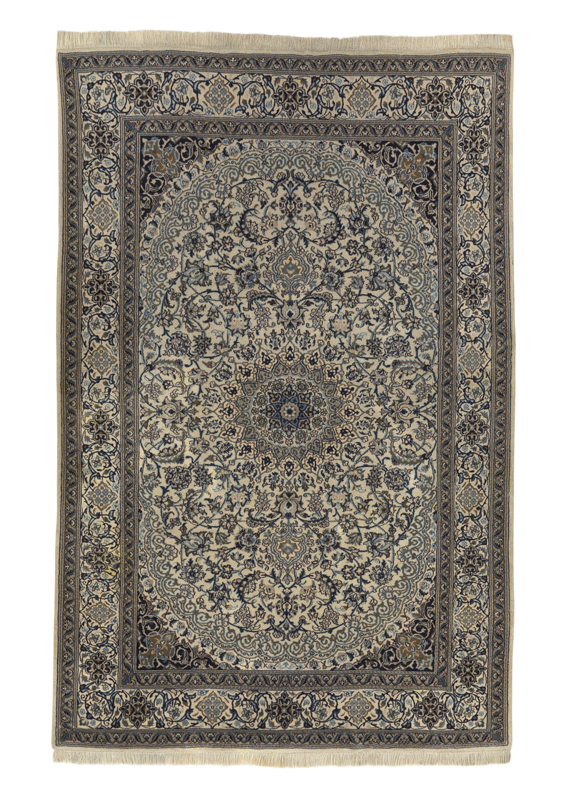 35615 Persian Rug Tabbas Nain Handmade Area Traditional 6'5'' x 9'7'' -6x10- Whites Beige Blue Floral Design