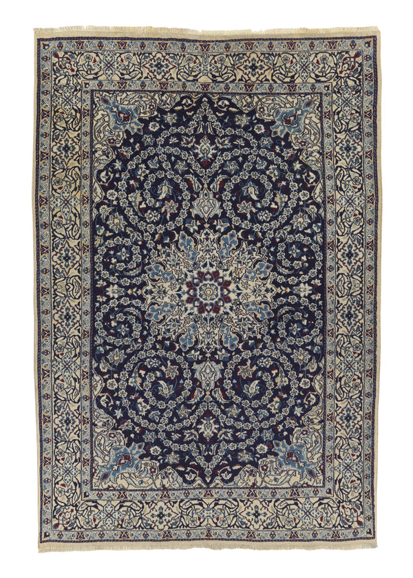 35616 Persian Rug Tabbas Nain Handmade Area Traditional 6'7'' x 10'4'' -7x10- Blue Floral Design