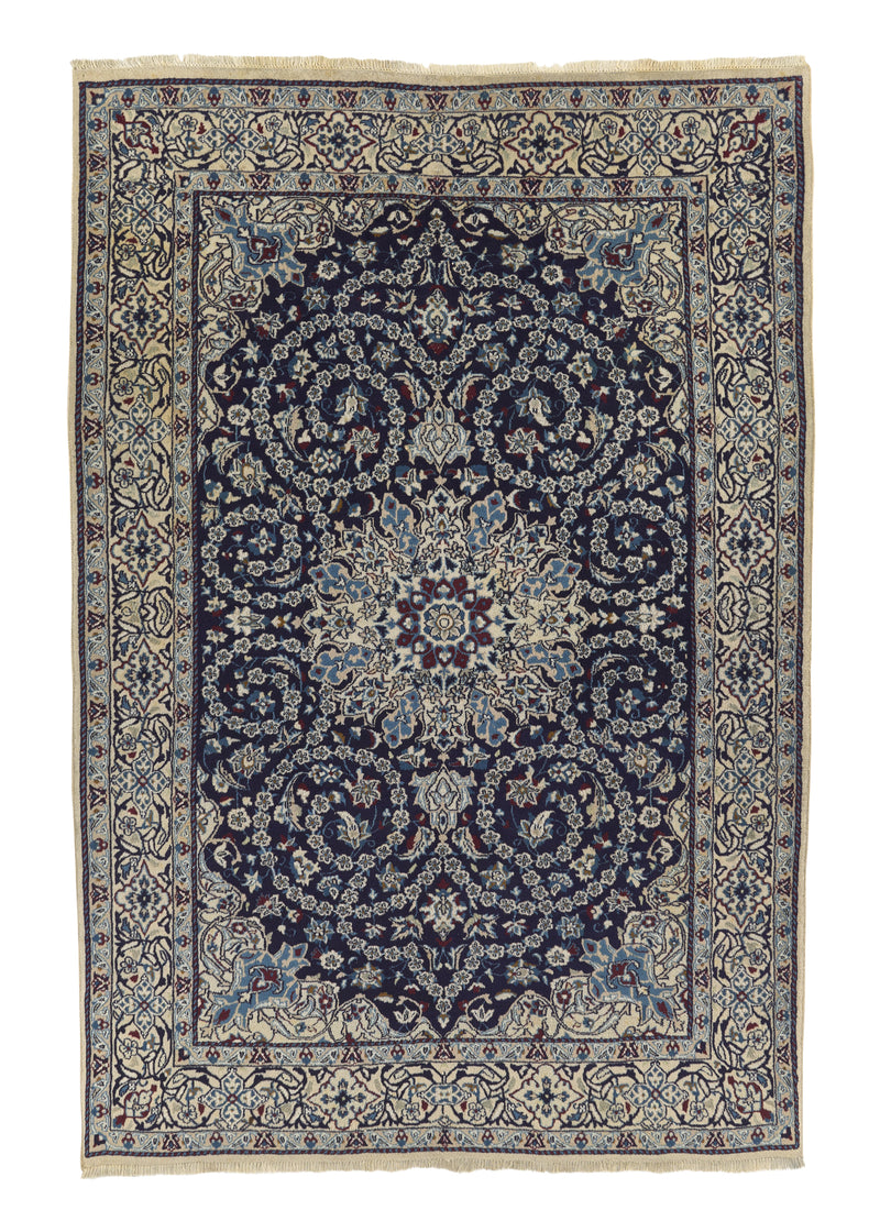 35616 Persian Rug Tabbas Nain Handmade Area Traditional 6'7'' x 10'4'' -7x10- Blue Floral Design