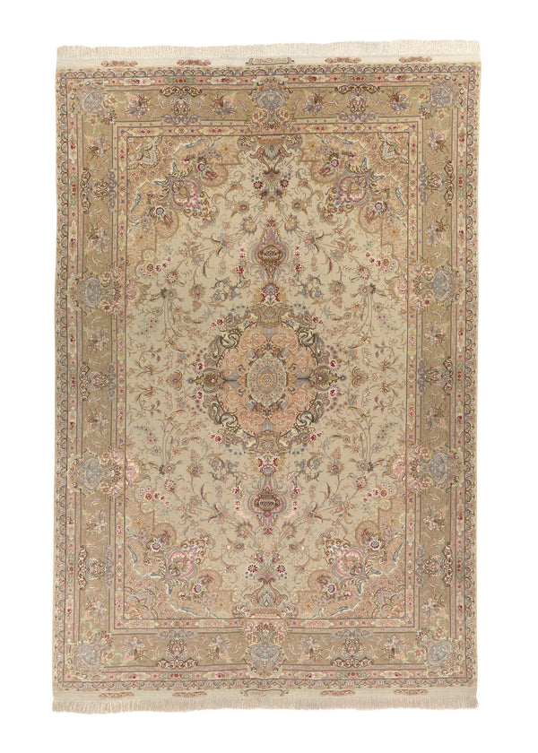 35617 Persian Rug Tabriz Handmade Area Traditional 6'5'' x 10'2'' -6x10- Pink Whites Beige Naghsh Floral Design
