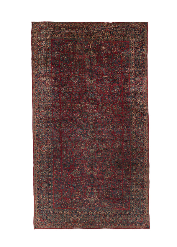 35621 Persian Rug Sarouk Handmade Area Traditional Vintage 10'4'' x 18'4'' -10x18- Red Blue Floral Design