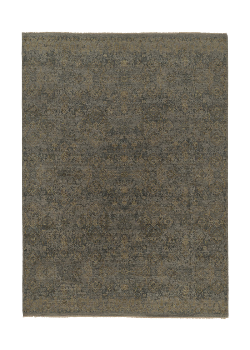 35631 Oriental Rug Indian Handmade Area Modern 10'1'' x 14'1'' -10x14- Gray Green Yellow Gold Jaipur Erased Abstract Design