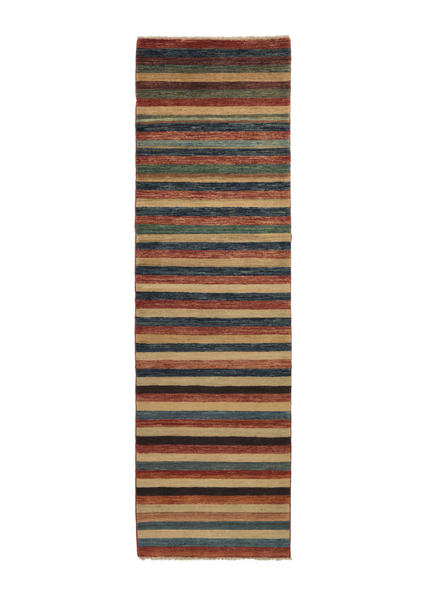 35642 Oriental Rug Pakistani Handmade Runner Transitional 2'9'' x 9'6'' -3x10- Multi-color Stripes Gabbeh Design