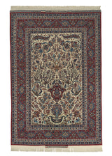 35646 Persian Rug Isfahan Handmade Area Traditional 4'1'' x 6'3'' -4x6- Red Whites Beige Tree of Life Animals Seirafian Design