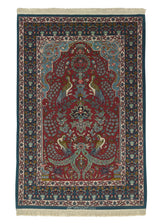 35647 Persian Rug Isfahan Handmade Area Traditional 3'7'' x 5'3'' -4x5- Red Blue Green Tree of Life Animals Haghighi Design