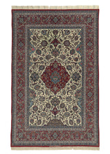 35649 Persian Rug Isfahan Handmade Area Traditional 5'0'' x 7'11'' -5x8- Red Whites Beige Floral Shah Abbasi Design