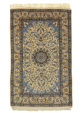 35659 Persian Rug Isfahan Handmade Area Traditional 3'6'' x 5'7'' -4x6- Whites Beige Blue Floral Design