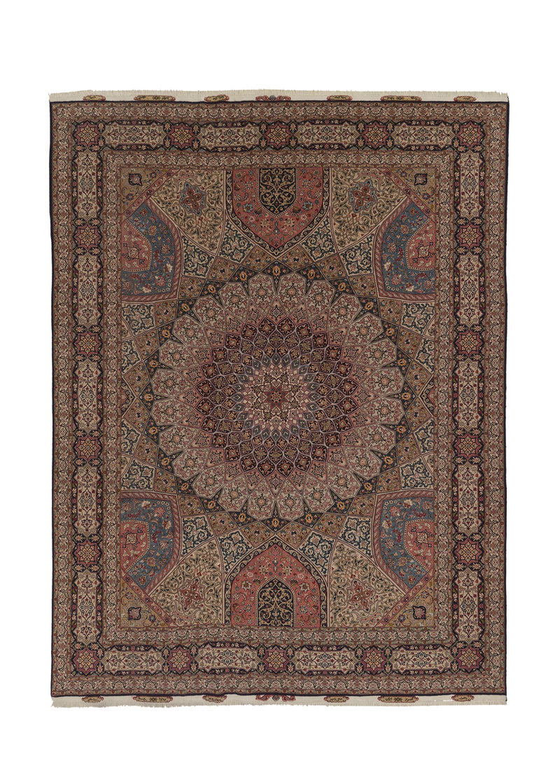 35664 Persian Rug Tabriz Handmade Area Traditional 9'9'' x 13'0'' -10x13- Whites Beige Multi-color Dome Design