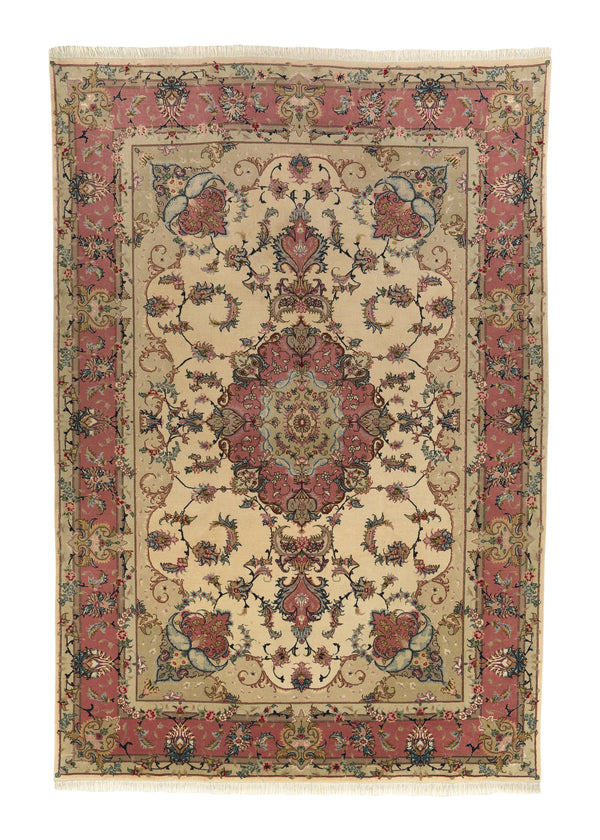 35678 Persian Rug Tabriz Handmade Area Traditional 6'5'' x 9'8'' -6x10- Pink Naghsh Floral Design