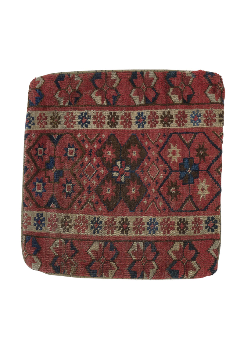 35679 Oriental Rug Afghan Handmade Pillow Tribal 1'8'' x 1'8'' -2x2- Red Orange Geometric Design