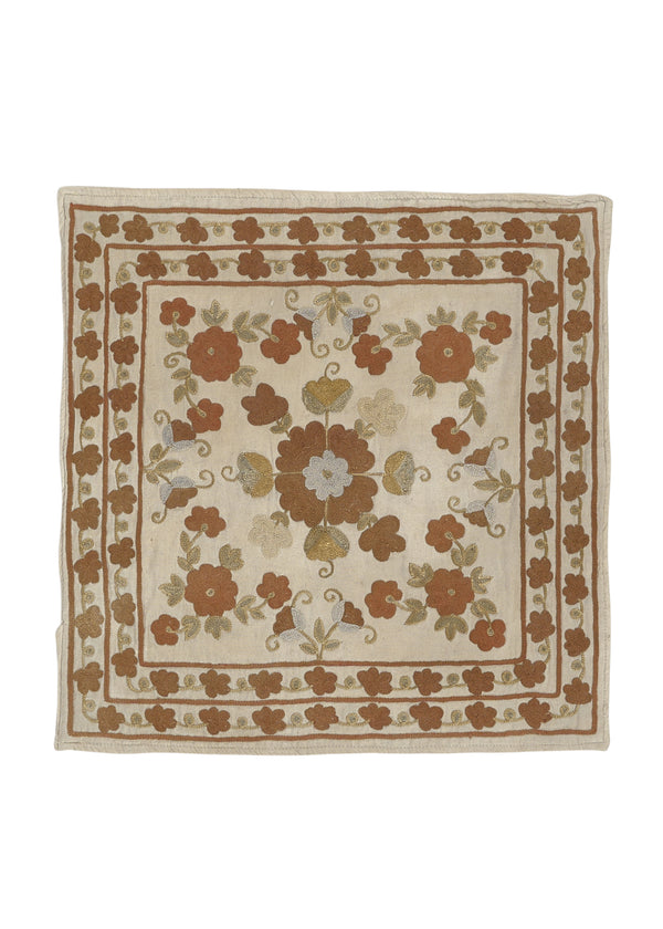 35683 Oriental Rug Afghan Handmade Pillow Traditional 1'8'' x 1'8'' -2x2- Orange Whites Beige Floral Design