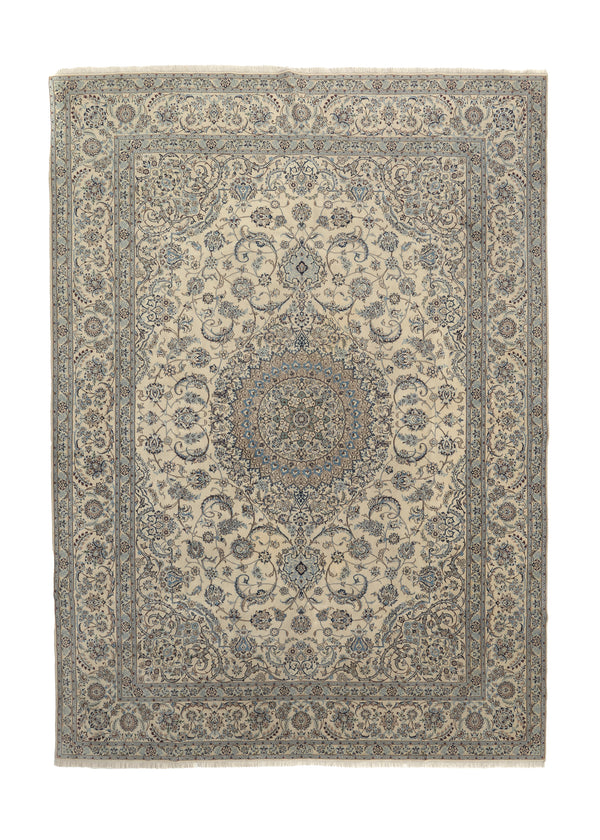 35691 Persian Rug Nain Handmade Area Traditional 8'8'' x 11'10'' -9x12- Whites Beige Black Floral Design